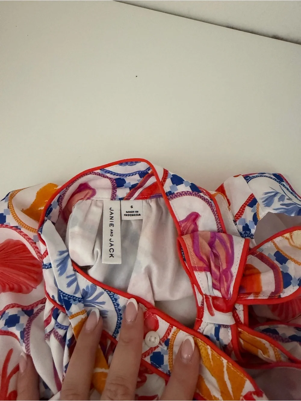 Janie and Jack White Ruffled Nautical Print Top with Coral Trim